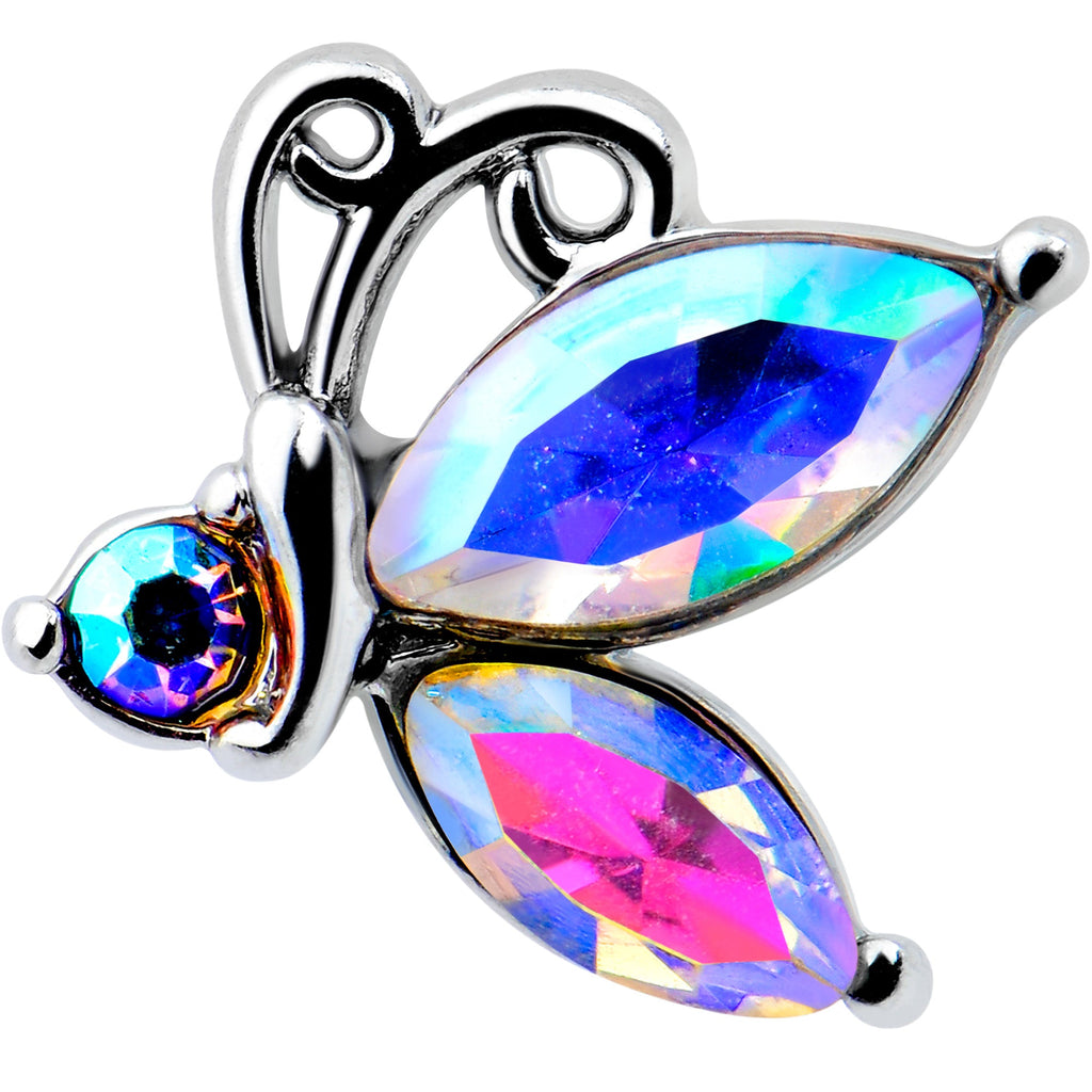 20G 7mm Aurora CZ Gem Fleur de Lis Butterfly L Shape Nose Ring