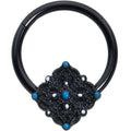 16G 3/8 Black Lacy Rhombus Blue Hinged Segment Ring