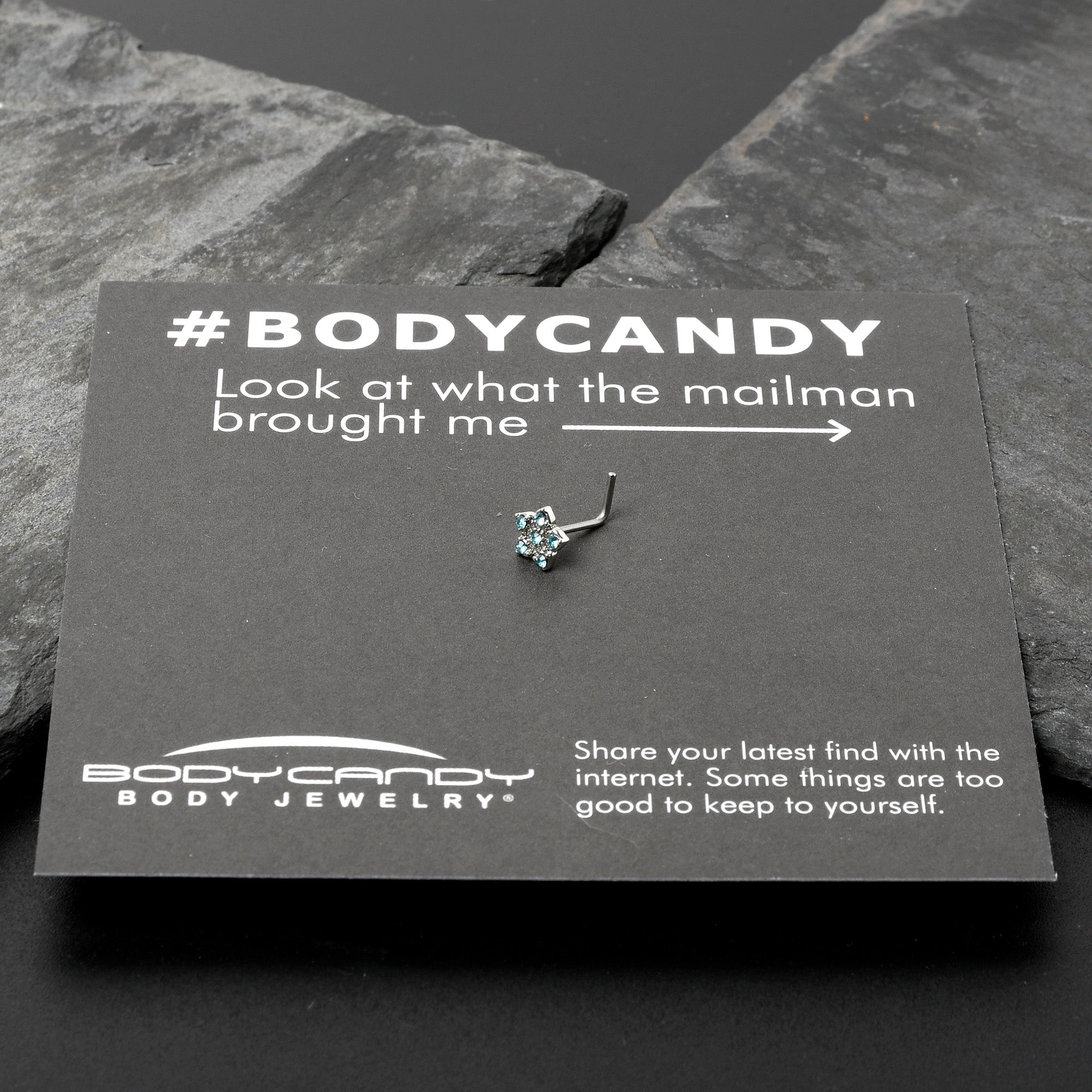 20G 7mm Blue Clear Gem Star Flower L Shape Nose Ring