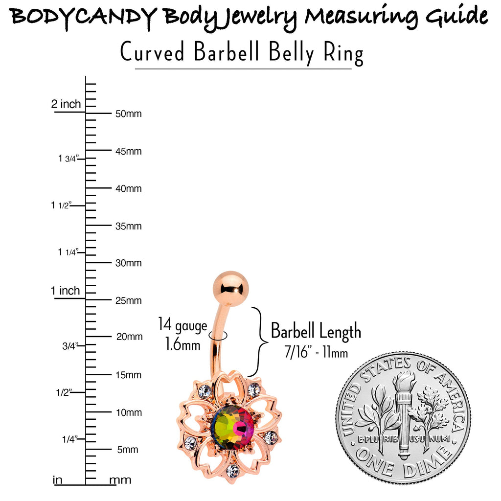 Dark Aurora Gem Rose Gold Tone Filigree Flower Belly Ring
