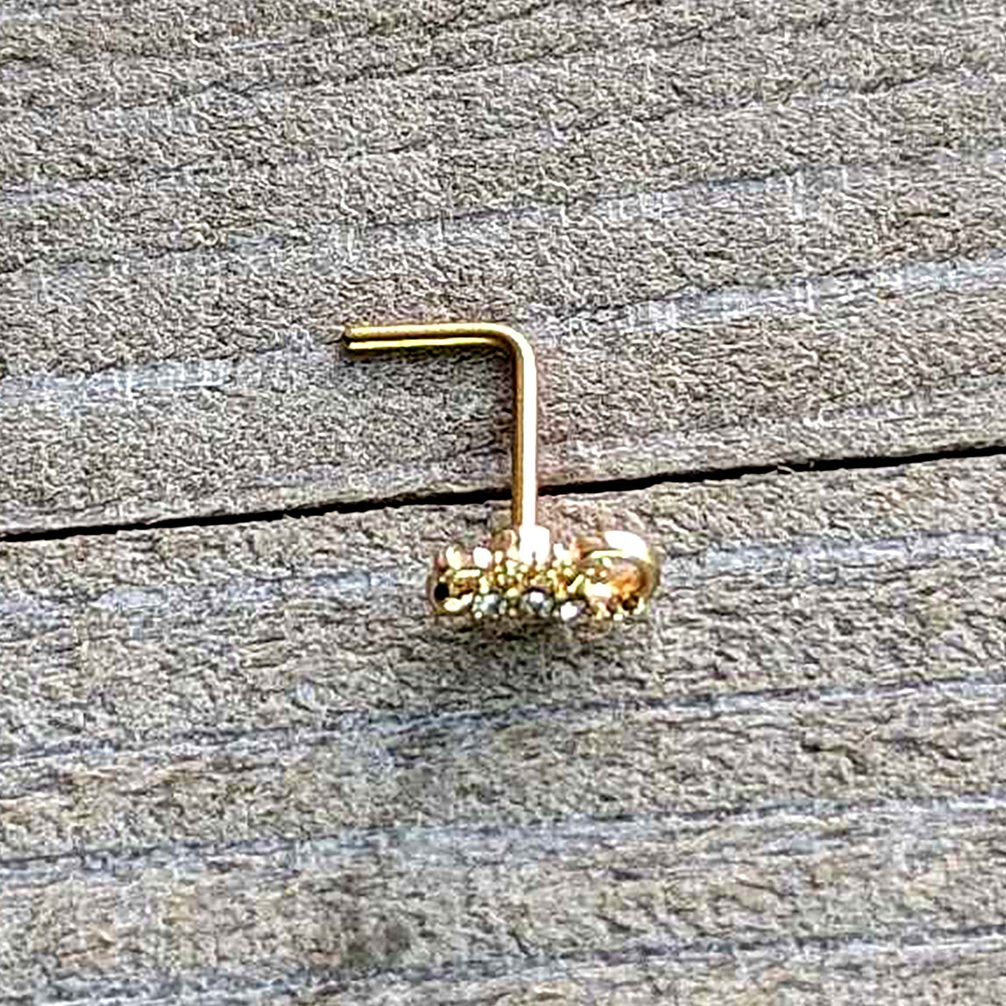 20G 7mm Clear Gem Gold Tone Luscious Lizard L Shape Nose Ring