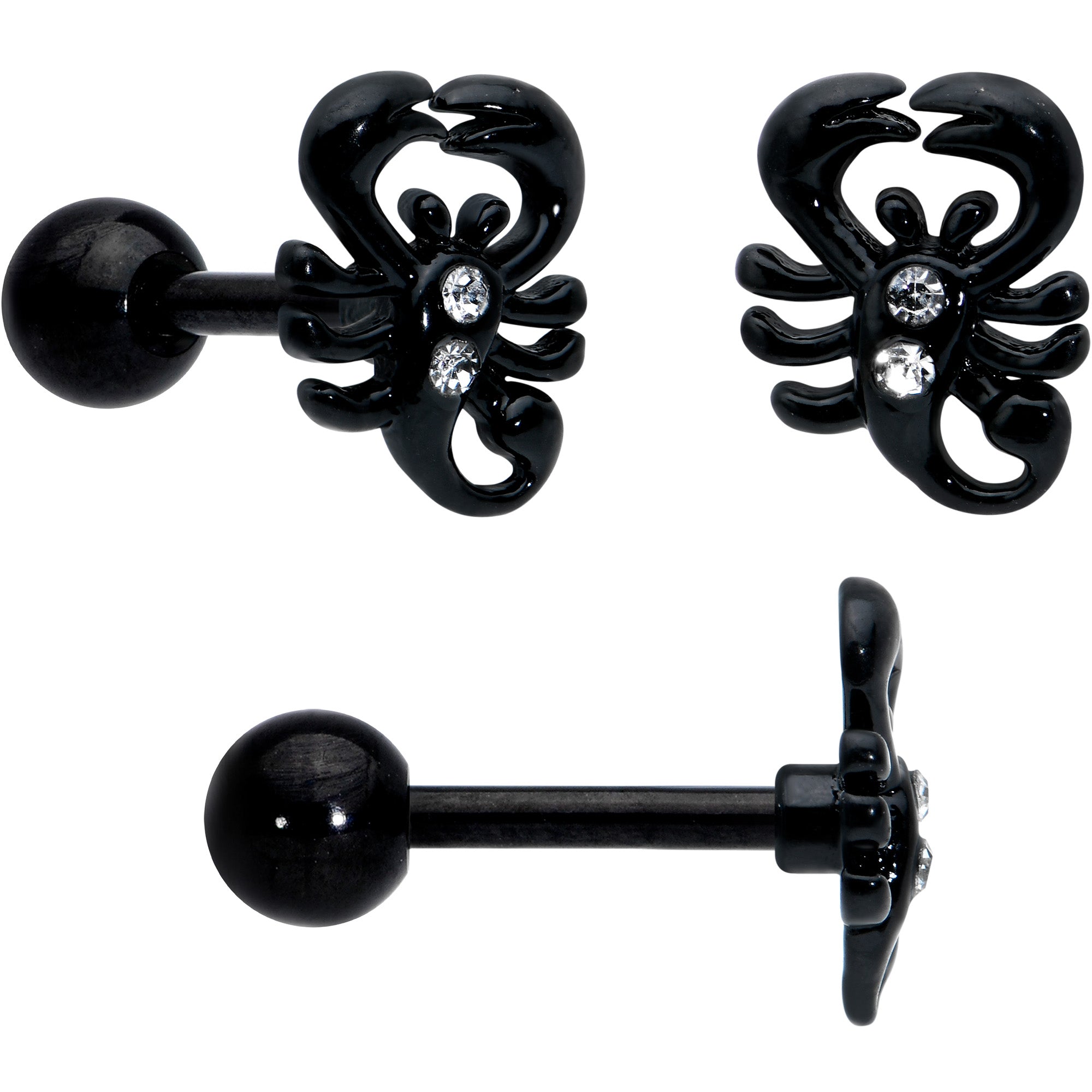 16G 1/4 Clear Gem Black Scorpion Pumpkin Cartilage Earring Set of 3