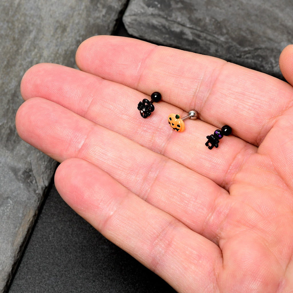 16G 1/4 Clear Gem Black Scorpion Pumpkin Cartilage Earring Set of 3