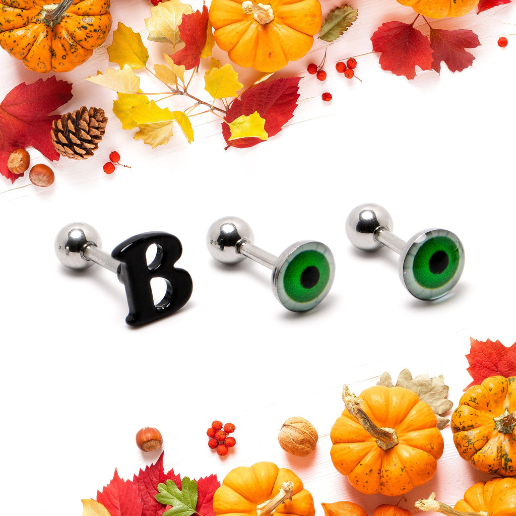 16G 1/4 Halloween Boo Eyes Cartilage Tragus Earring Curation Set of 3