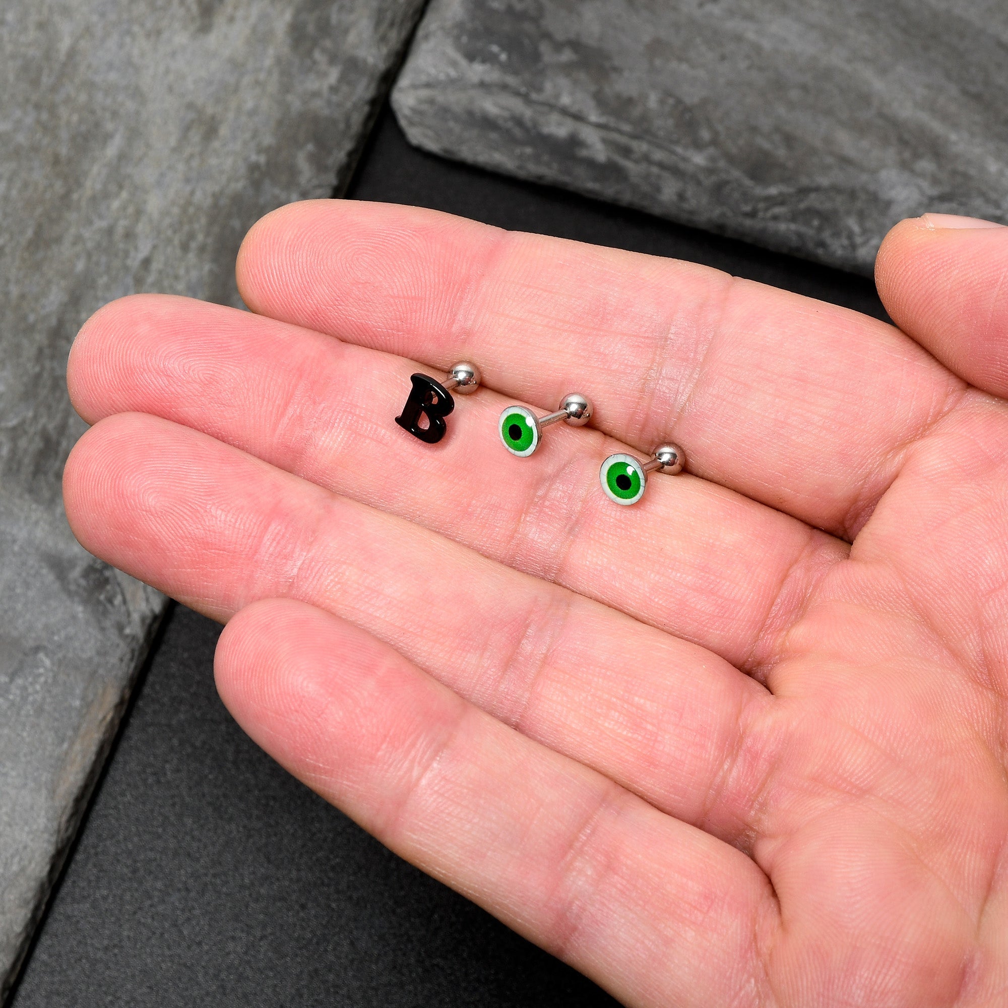 16G 1/4 Halloween Boo Eyes Cartilage Tragus Earring Curation Set of 3