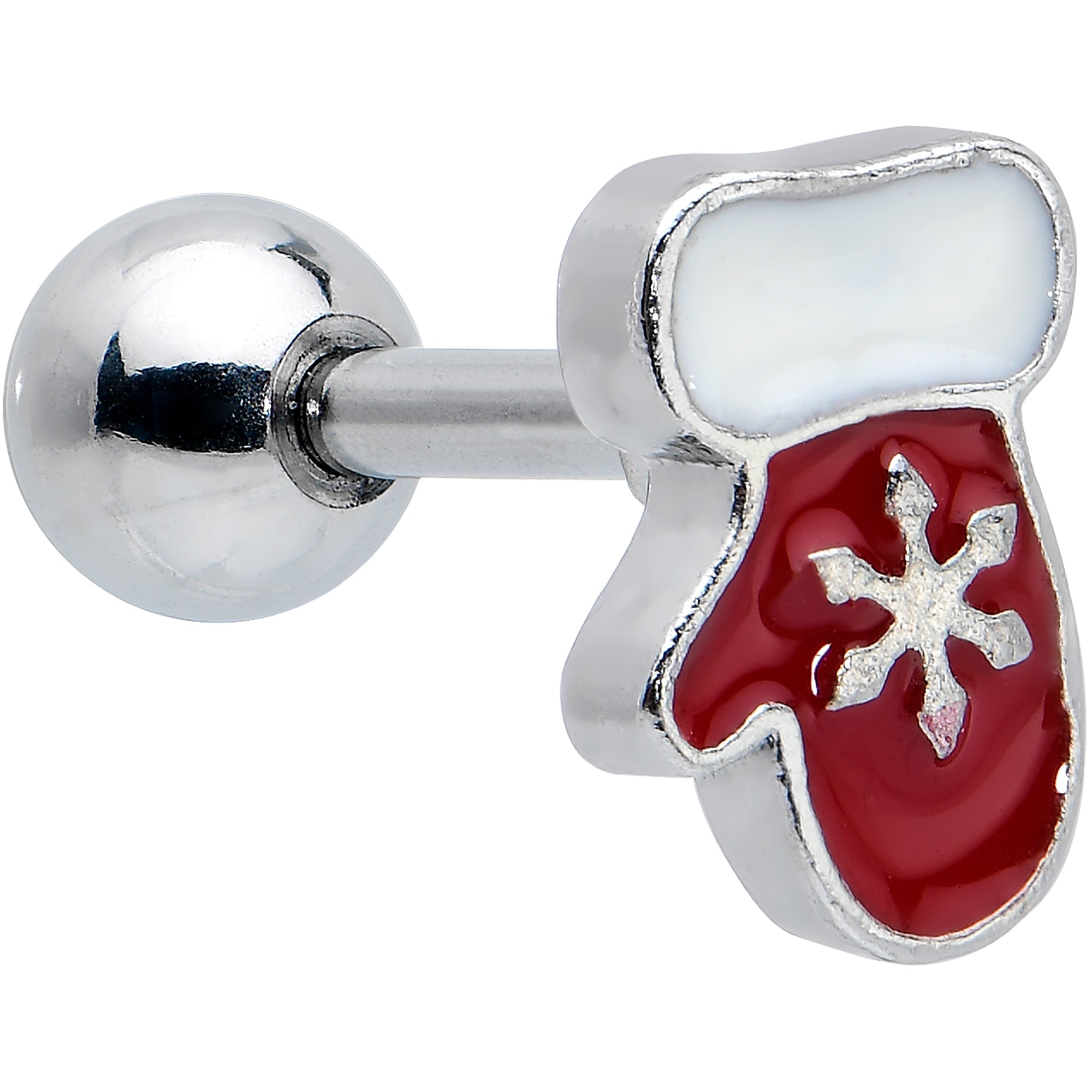 16G 1/4 Red Gem Mitten Snowflake Cartilage Tragus Earring Curation Set of 3