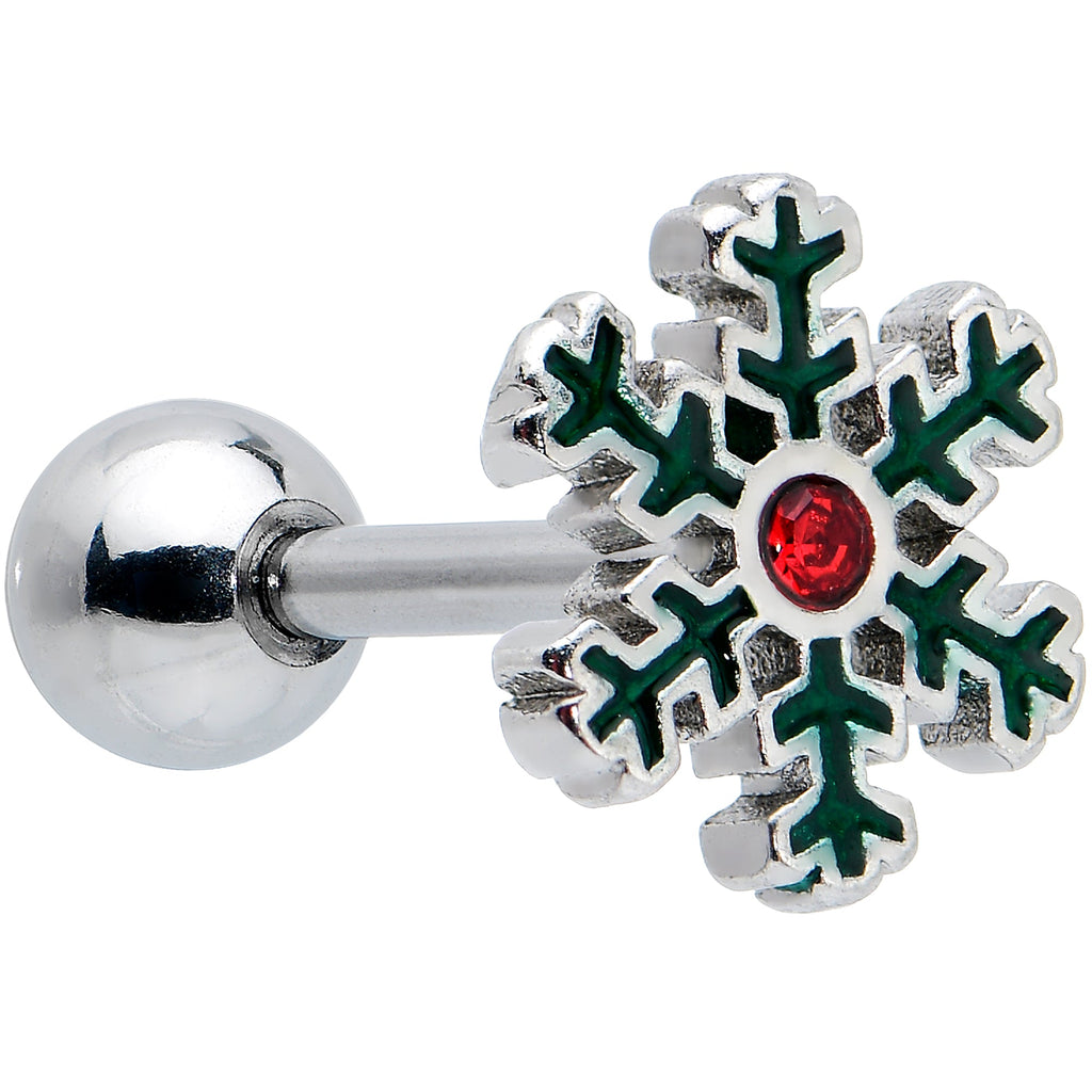 16G 1/4 Red Gem Mitten Snowflake Cartilage Tragus Earring Curation Set of 3