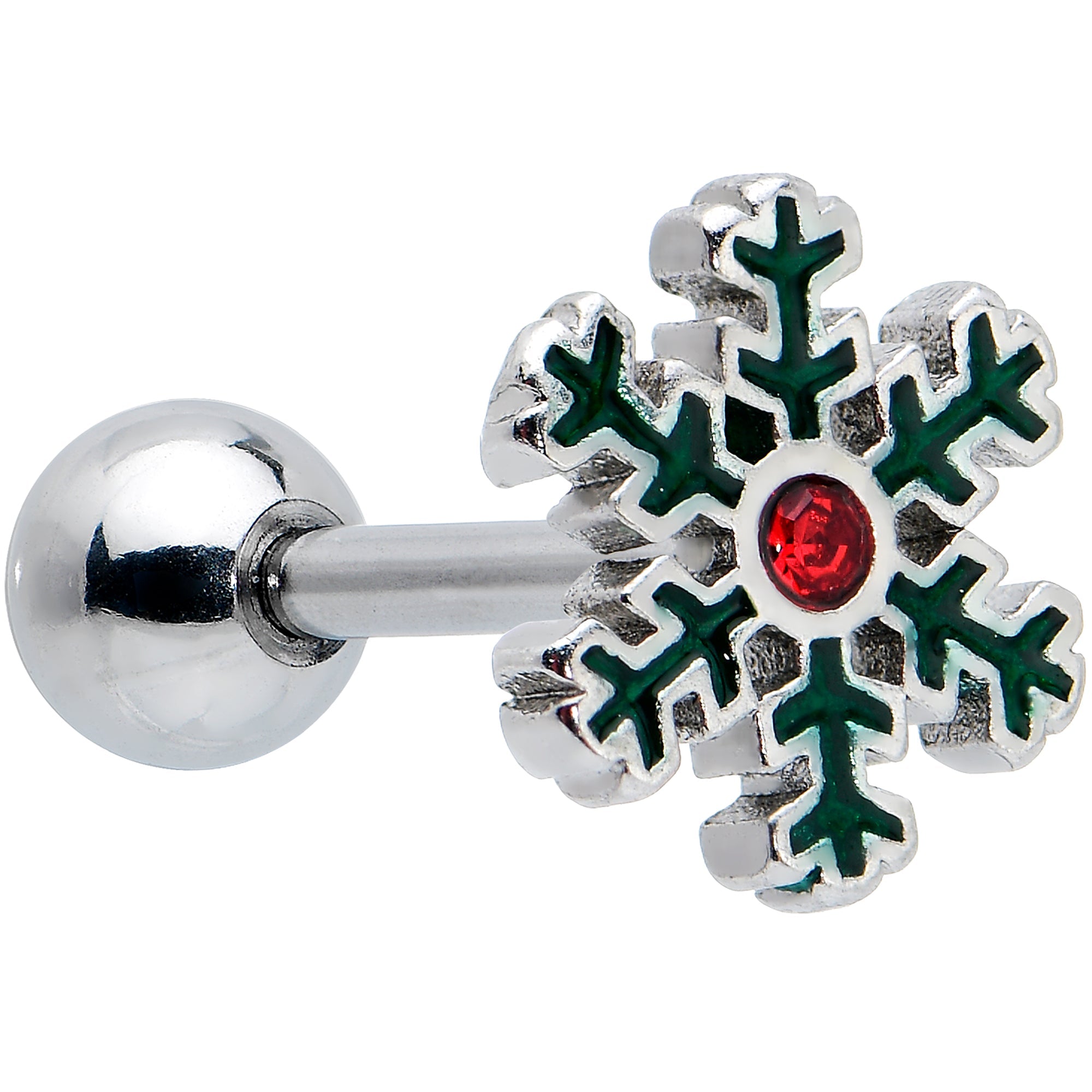 16G 1/4 Red Gem Mitten Snowflake Cartilage Tragus Earring Curation Set of 3