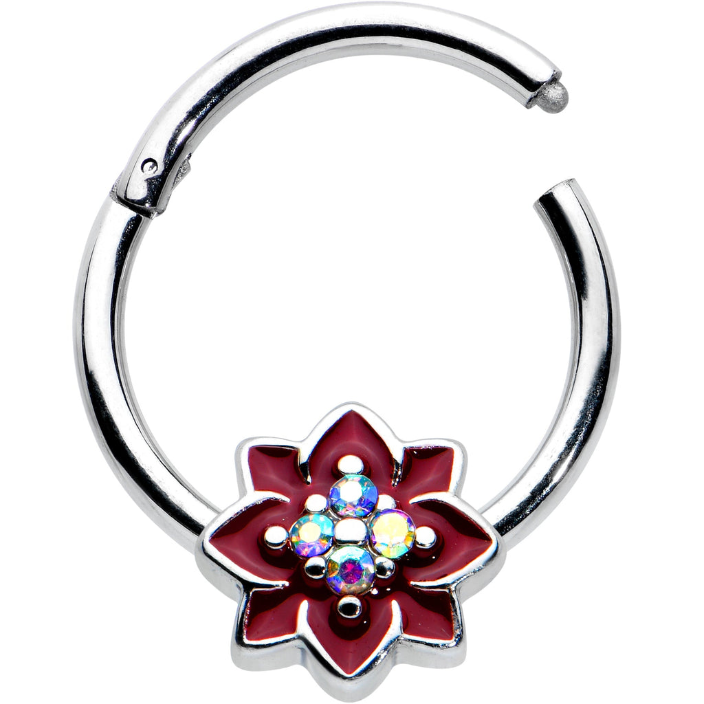 16G 3/8 Aurora Gem Poinsettia Flower Festive Hinged Segment Ring