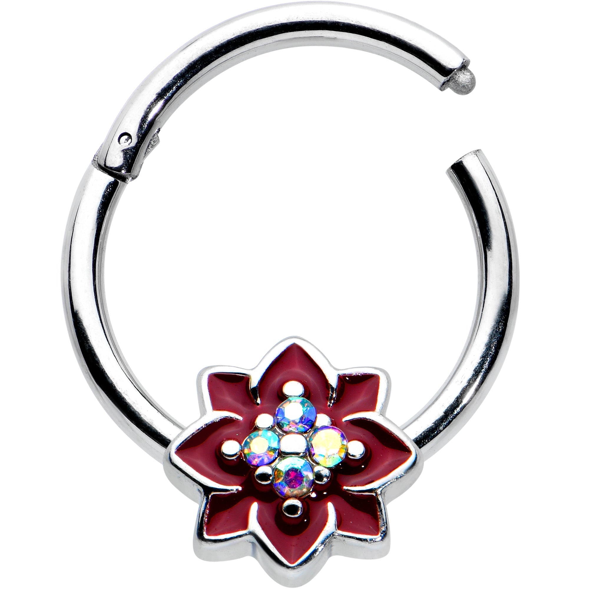16G 3/8 Aurora Gem Poinsettia Flower Festive Hinged Segment Ring