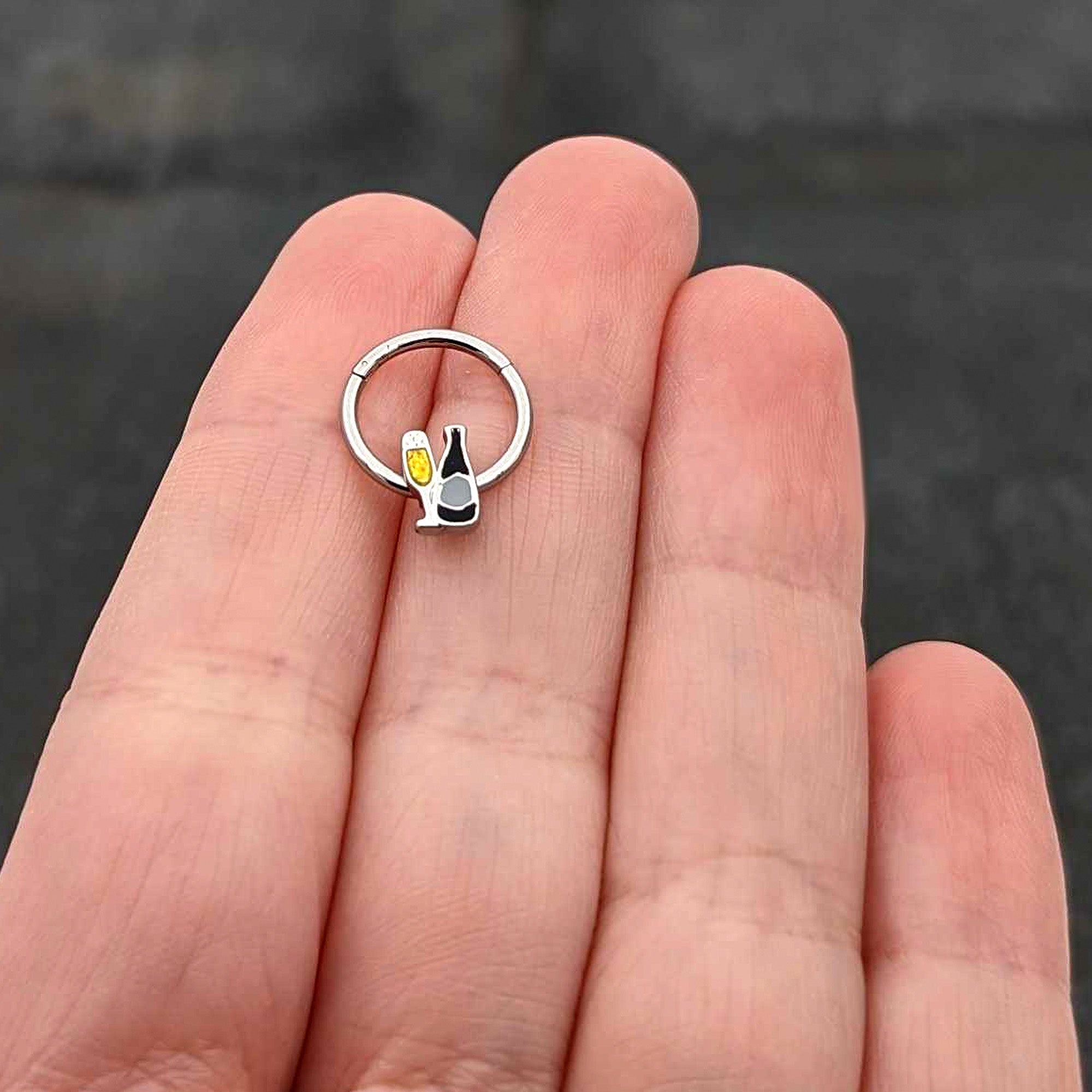 16G 3/8 Champagne Bottle Flute Yellow Hinged Segment Ring