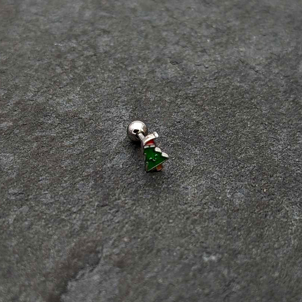 16G 1/4 Happy Christmas Tree Hat Cartilage Tragus Earring