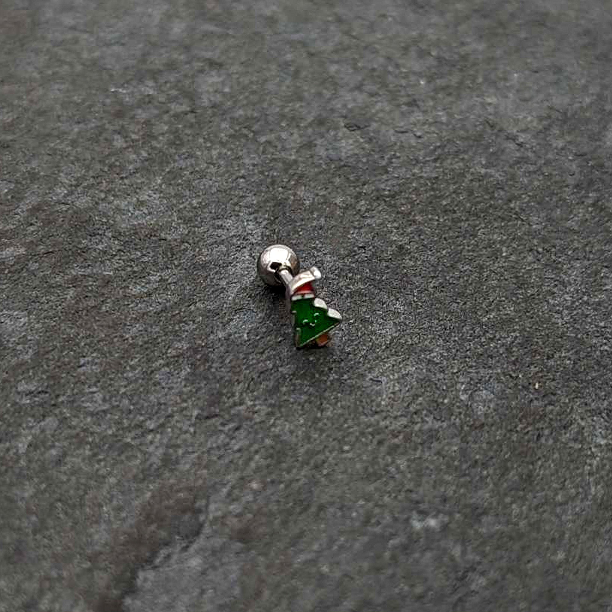 16G 1/4 Happy Christmas Tree Hat Cartilage Tragus Earring