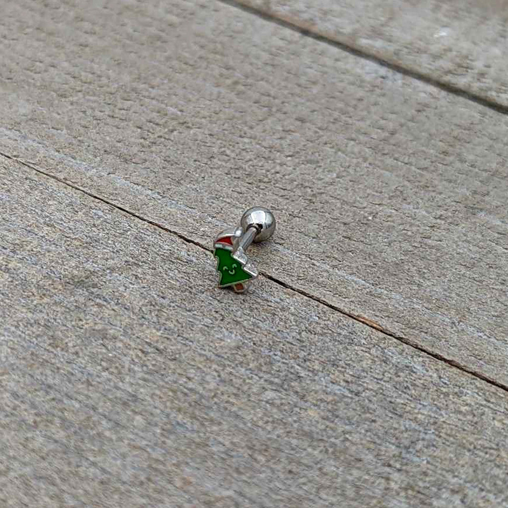 16G 1/4 Happy Christmas Tree Hat Cartilage Tragus Earring