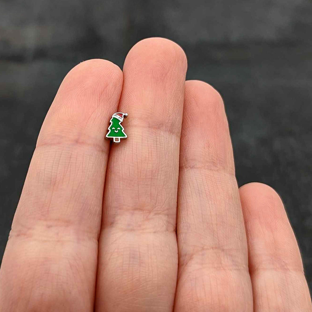 16G 1/4 Happy Christmas Tree Hat Cartilage Tragus Earring
