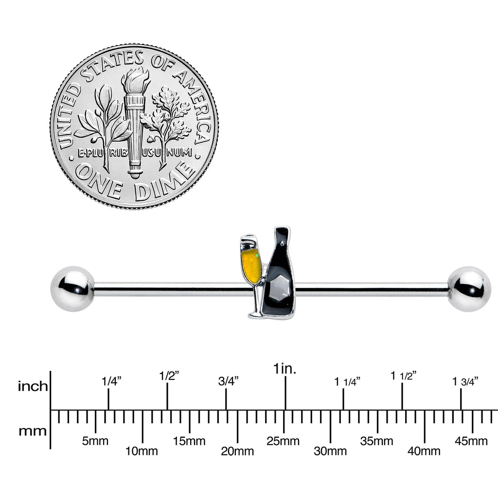 14G Champagne Bottle Flute Yellow Industrial Barbell 38mm