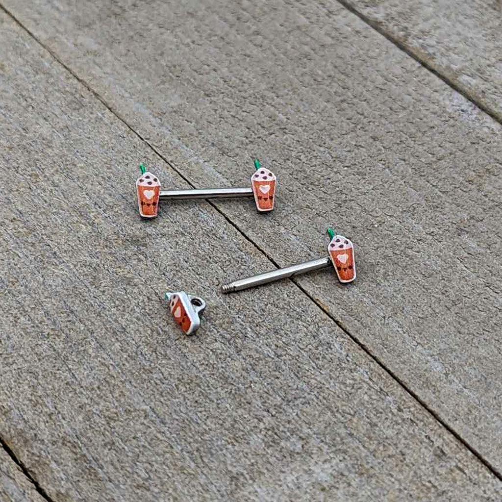 14G 9/16 Sweet Pumpkin Frappe Autumn Barbell Nipple Ring Set
