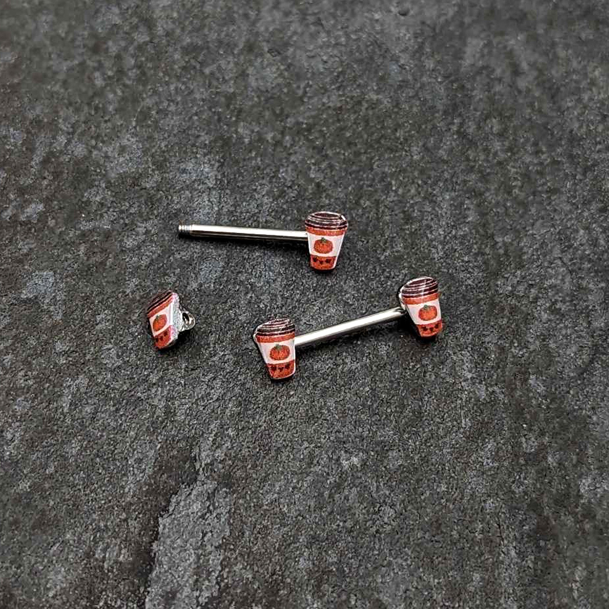 14G 9/16 Sweet Pumpkin Latte Autumn Barbell Nipple Ring Set