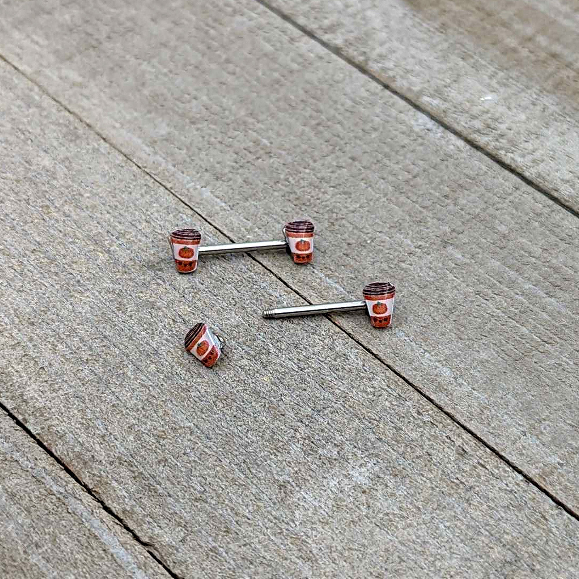 14G 9/16 Sweet Pumpkin Latte Autumn Barbell Nipple Ring Set