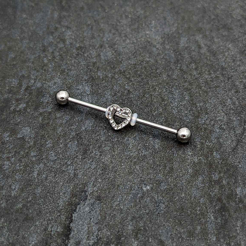 14G Clear Gem Open Heart Valentine Industrial Barbell 38mm