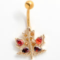 Red Yellow Gem Gold Tone Maple Leaf Autumn Belly Ring