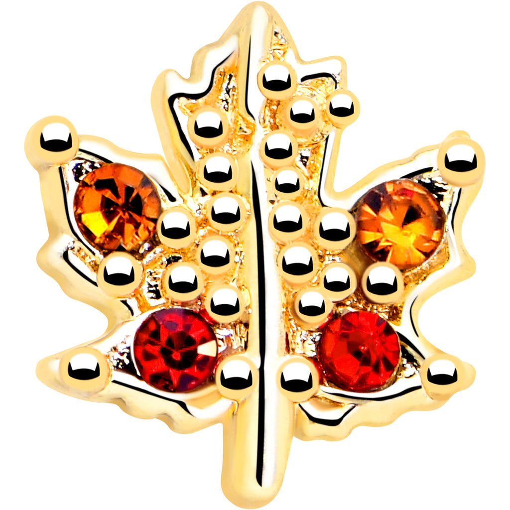 20G 7mm Red Yellow Gem Gold Tone Maple Leaf L Shape Nose Ring