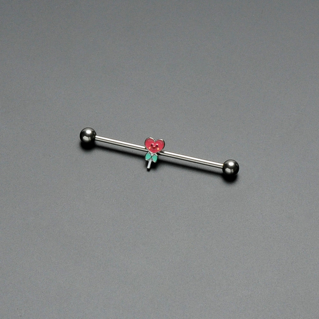 14G Sweet Happy Heart Lollipop Industrial Barbell 38mm