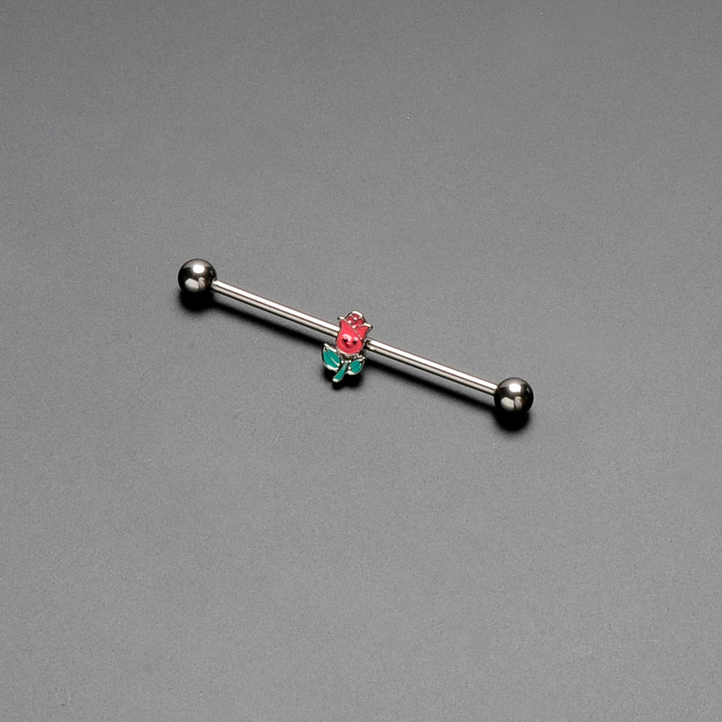 14G Sweet Happy Rose Flower Industrial Barbell 38mm