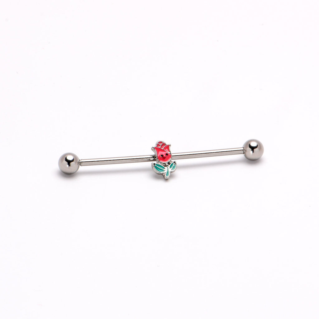 14G Sweet Happy Rose Flower Industrial Barbell 38mm