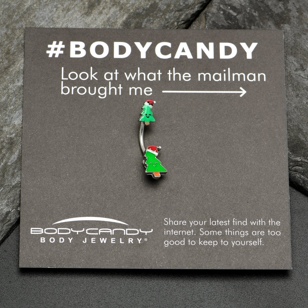 Merry Christmas Trees Hats Holiday Double Mount Belly Ring