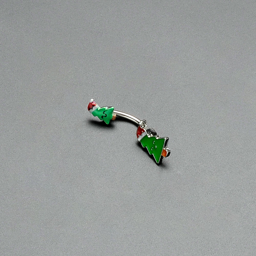 Merry Christmas Trees Hats Holiday Double Mount Belly Ring