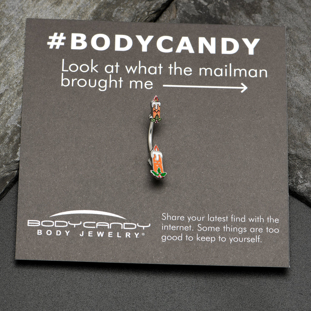 Sweet Christmas Holiday Candle Holly Double Mount Belly Ring