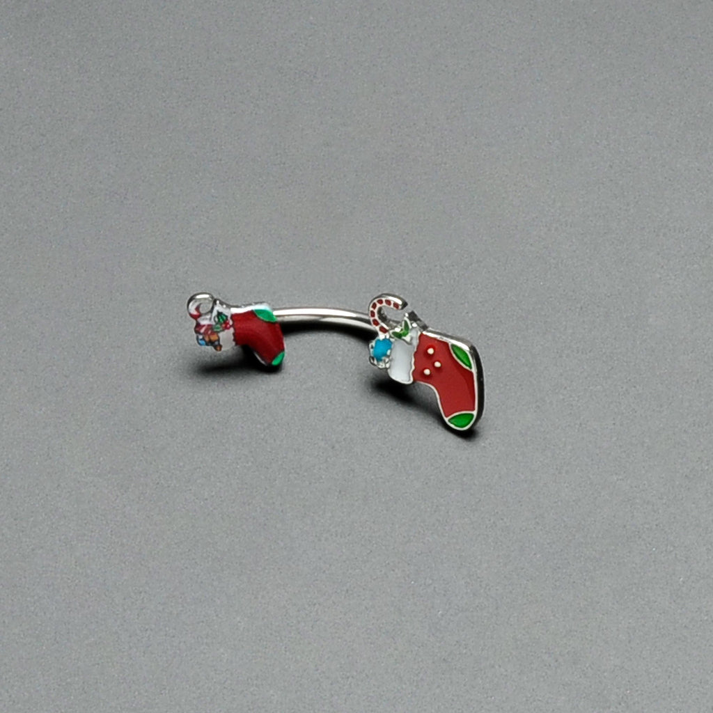 Merry Christmas Stockings Red Green Double Mount Belly Ring