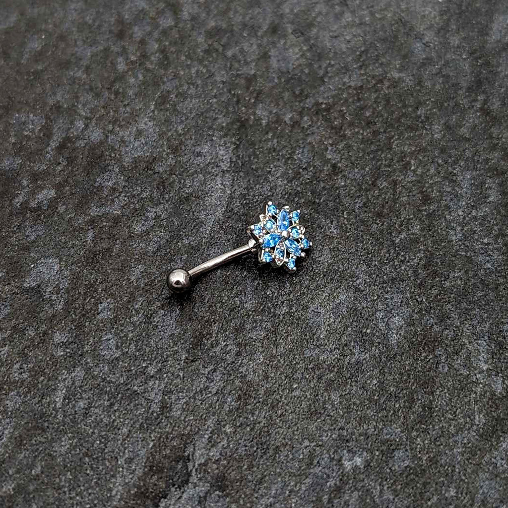 16G 5/16 Blue CZ Gem Snowflake Blues Curved Eyebrow Ring