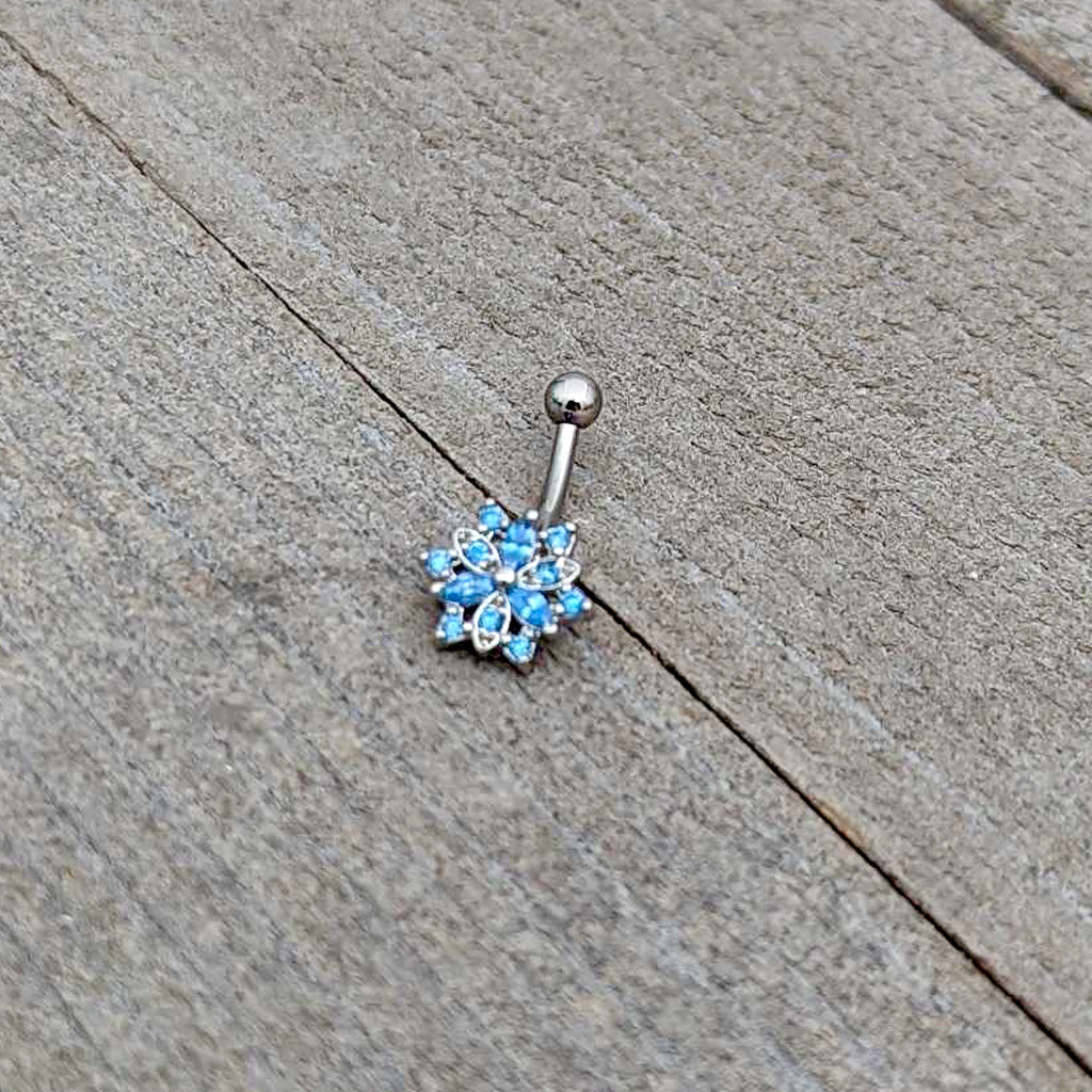 16G 5/16 Blue CZ Gem Snowflake Blues Curved Eyebrow Ring