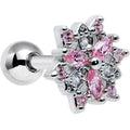 16G 1/4 Pink Clear CZ Gem Snowflake Cartilage Tragus Earring