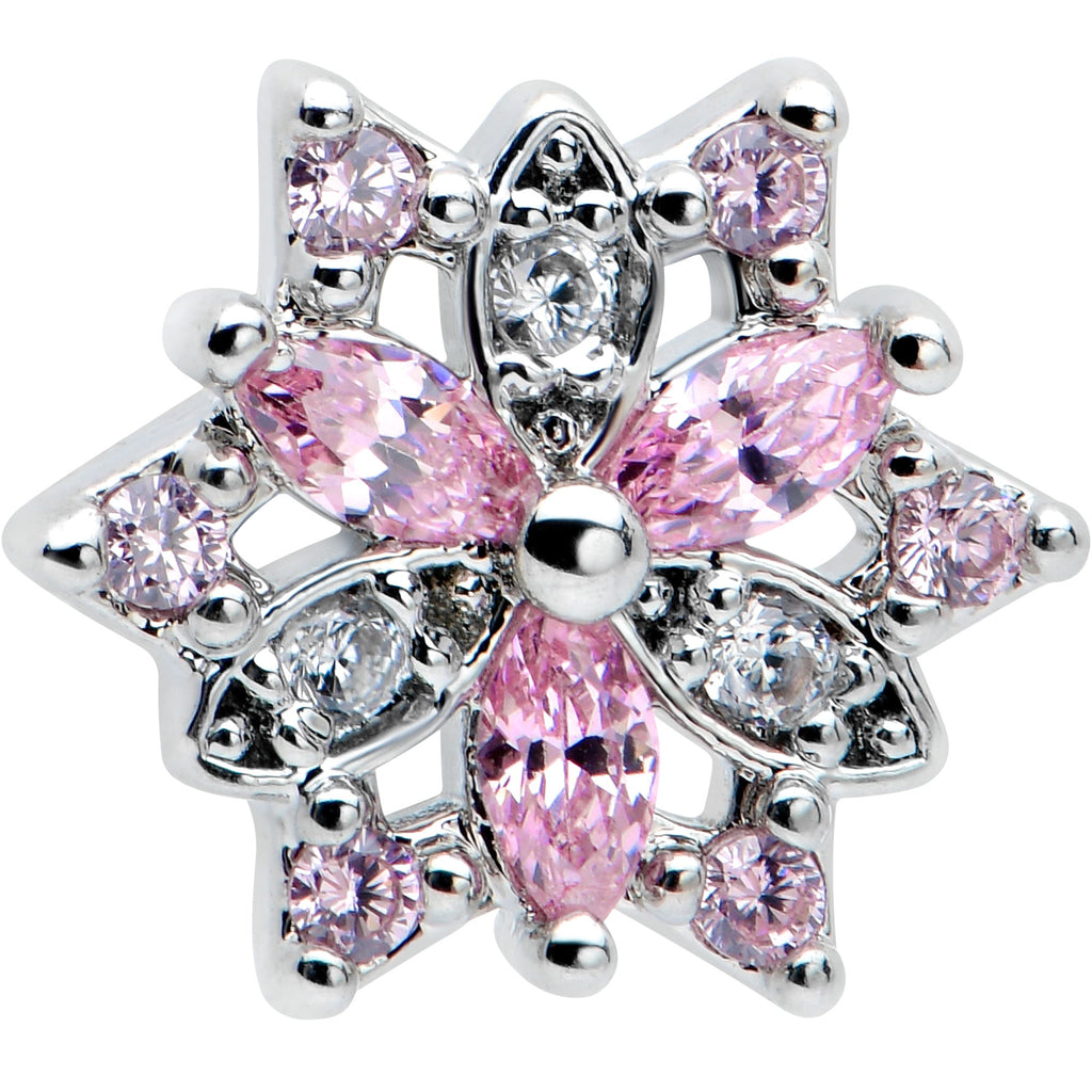 16G 1/4 Pink Clear CZ Gem Snowflake Cartilage Tragus Earring