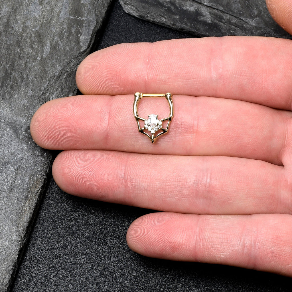 16G 5/16 Clear Gem Gold Tone Spider Bat Cartilage Clicker