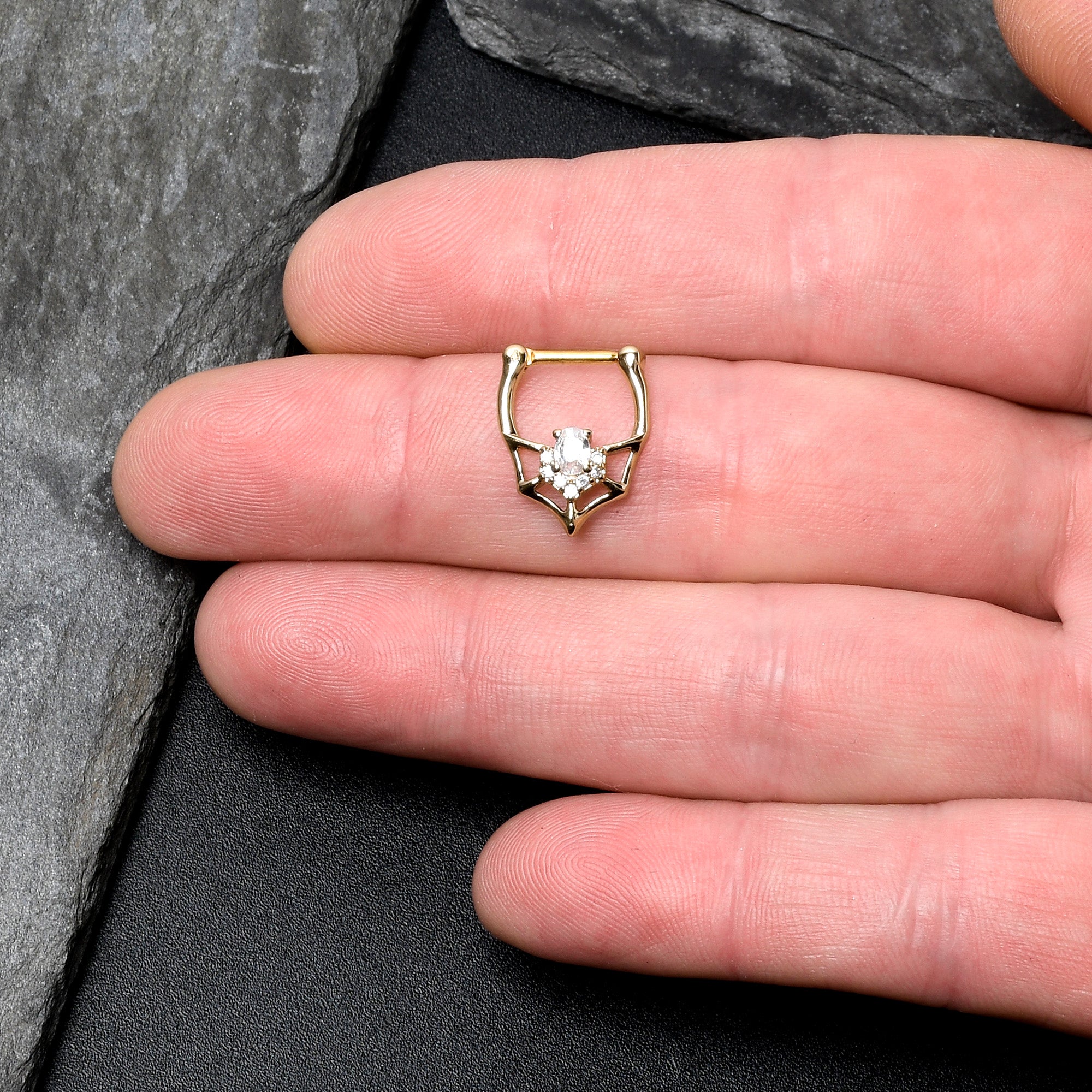 16G 5/16 Clear Gem Gold Tone Spider Bat Cartilage Clicker