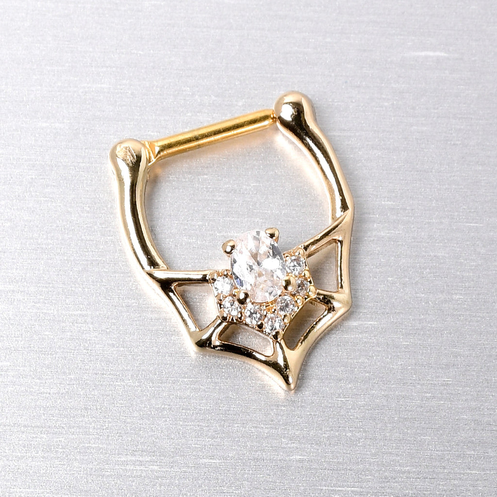 16G 5/16 Clear Gem Gold Tone Spider Bat Cartilage Clicker