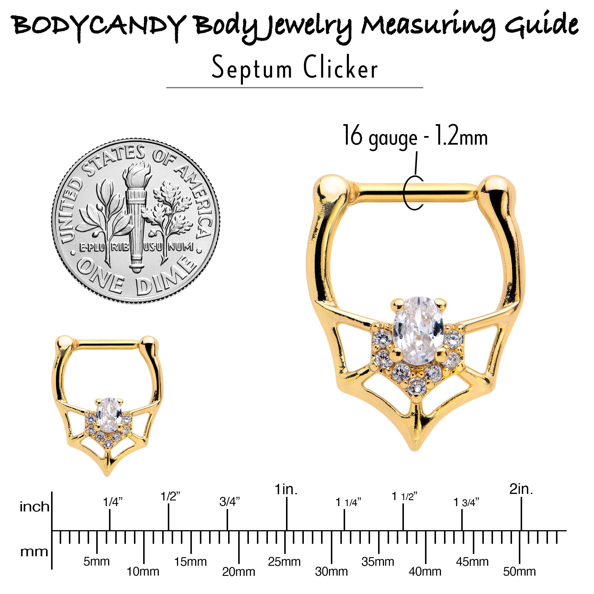 16G 5/16 Clear Gem Gold Tone Spider Bat Cartilage Clicker