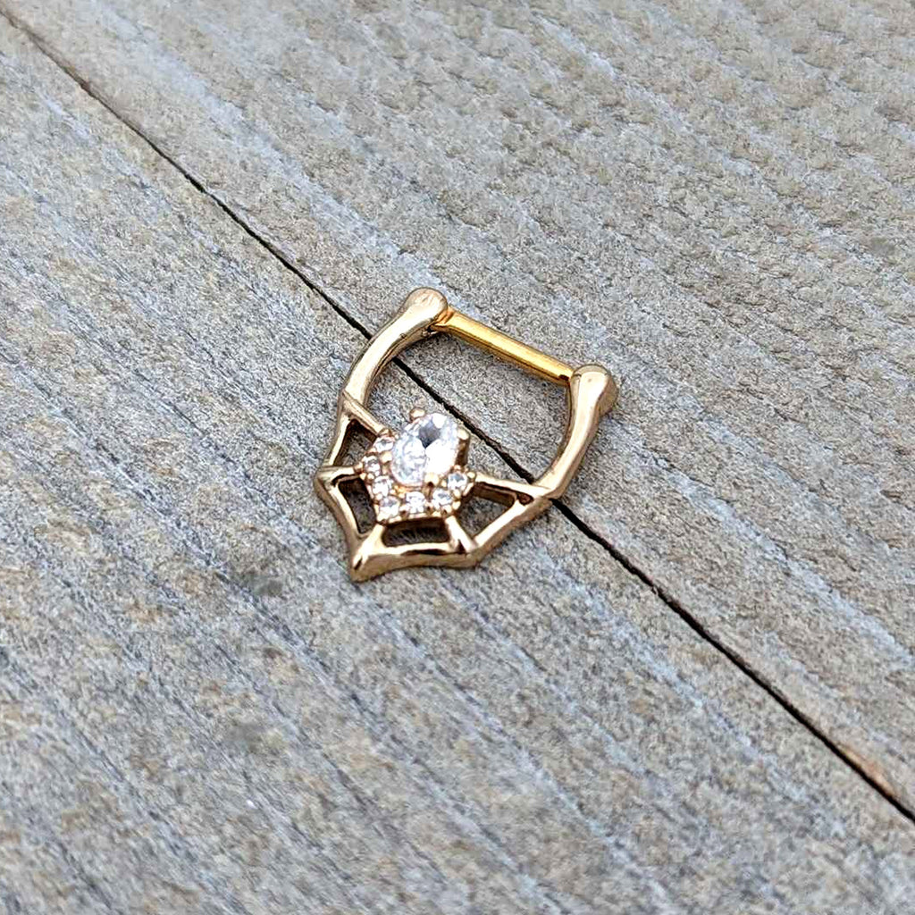 16G 5/16 Clear Gem Gold Tone Spider Bat Cartilage Clicker