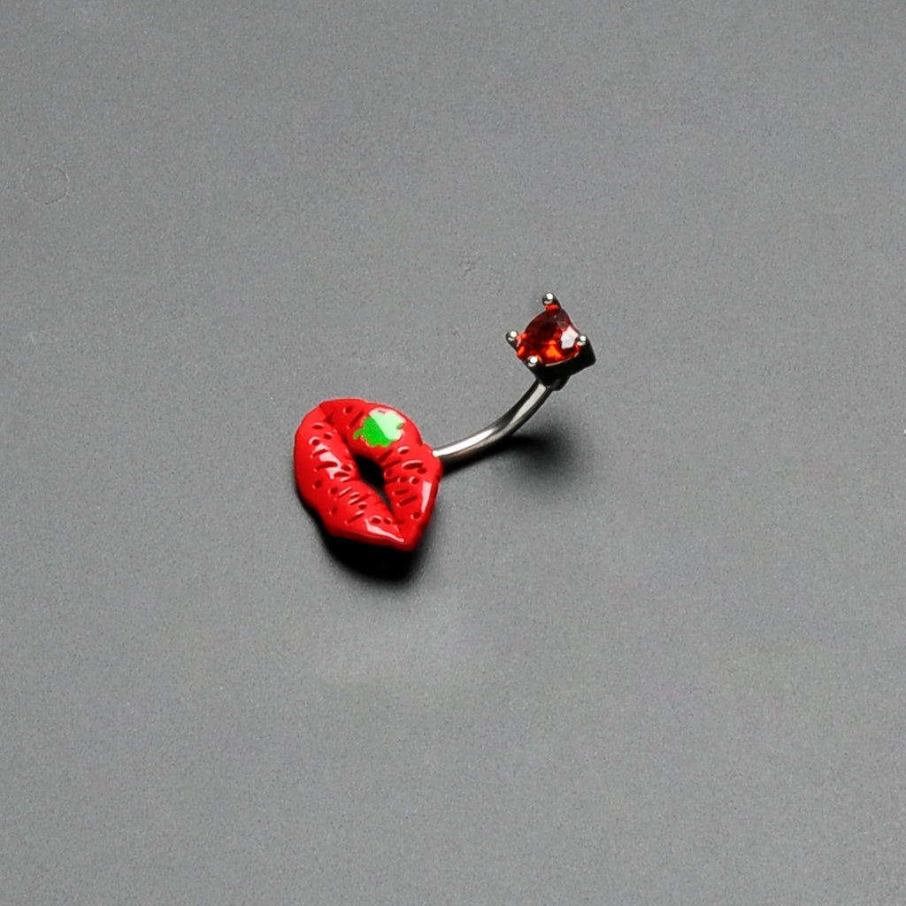 Red CZ Gem Lucky Lips St Patrick's Double Mount Belly Ring