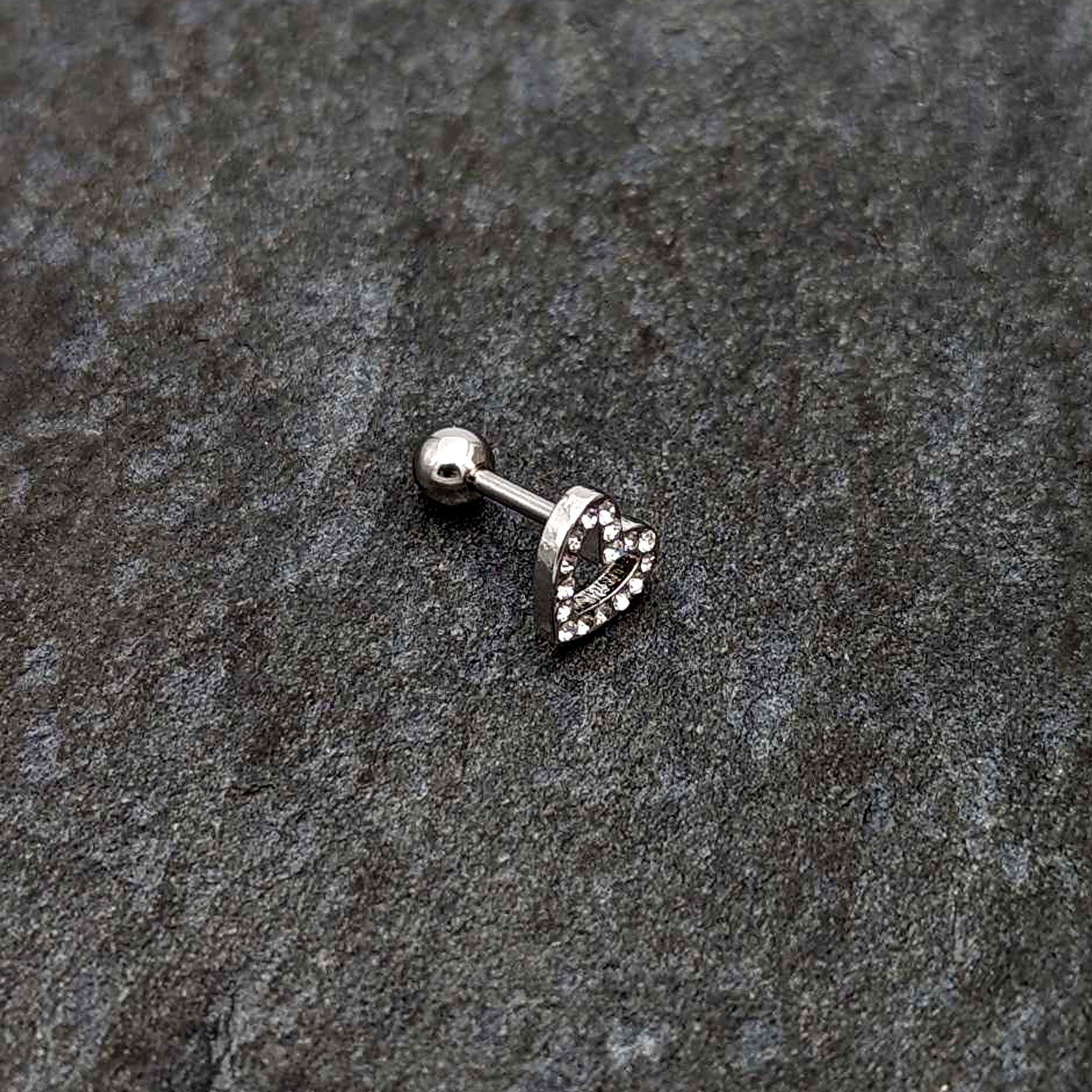 16G 1/4 Clear Gem Open Heart Valentine Cartilage Tragus Earring