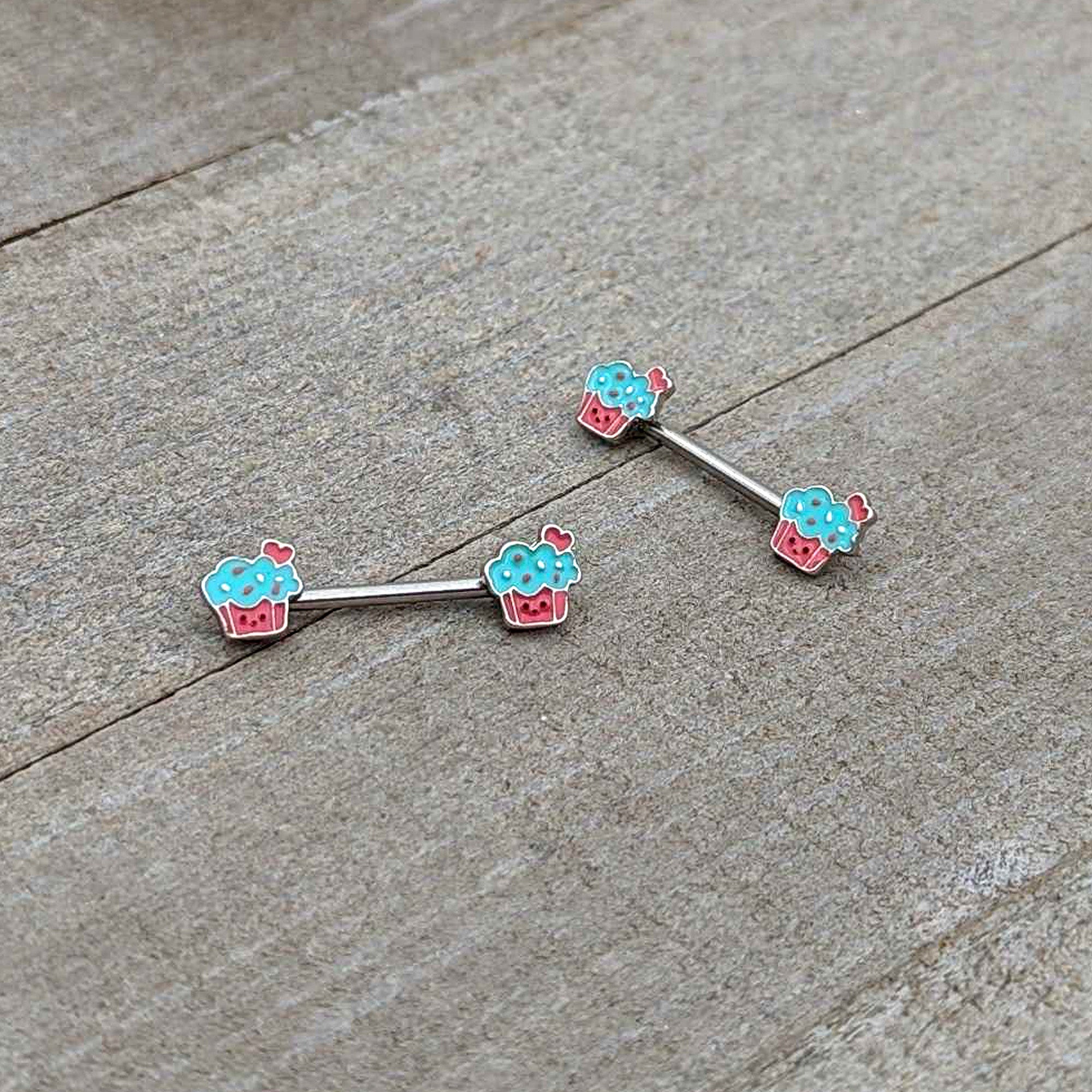14G 9/16 Sweet Happy Cupcake Barbell Nipple Ring Set