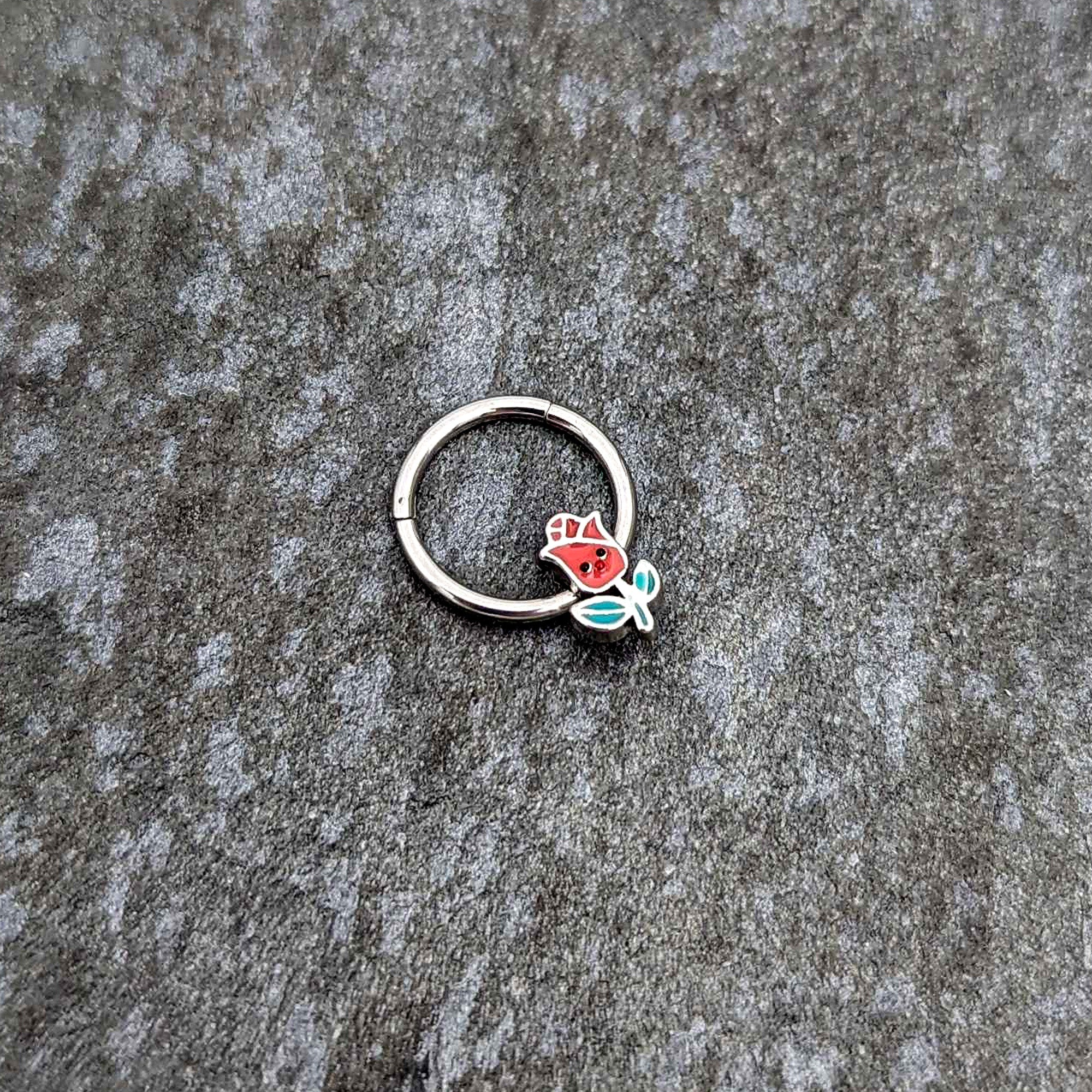 16G 3/8 Sweet Happy Rose Flower Hinged Segment Ring