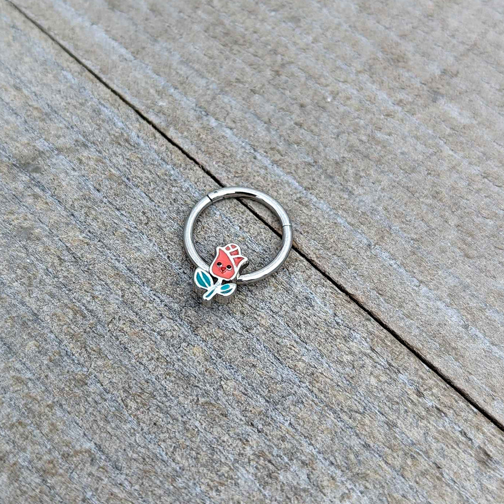 16G 3/8 Sweet Happy Rose Flower Hinged Segment Ring