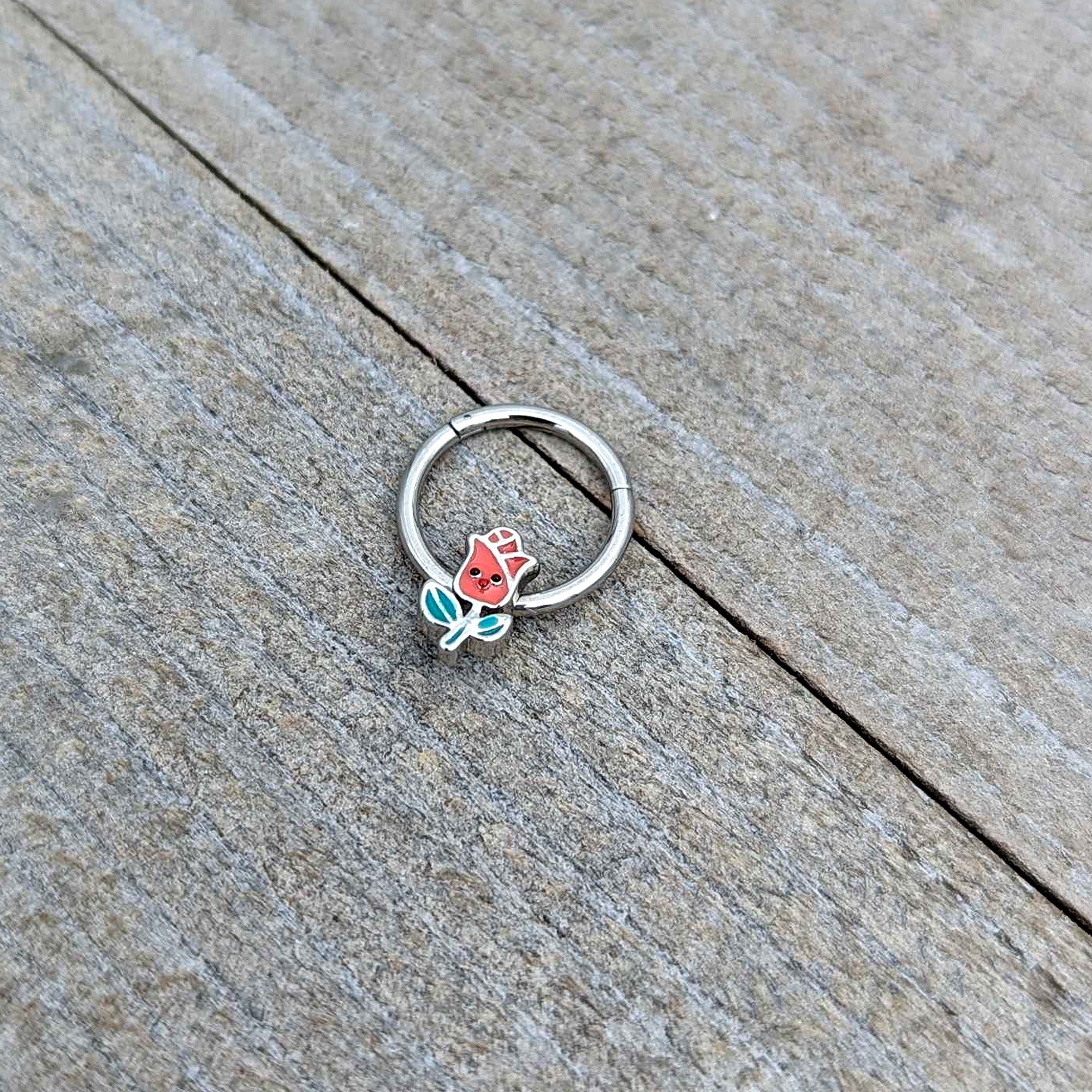 16G 3/8 Sweet Happy Rose Flower Hinged Segment Ring