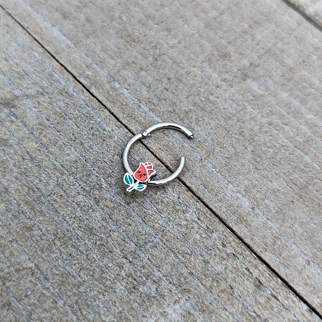 16G 3/8 Sweet Happy Rose Flower Hinged Segment Ring