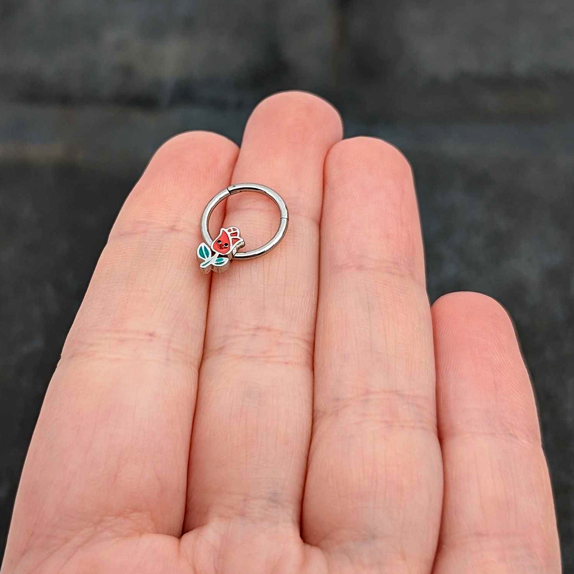 16G 3/8 Sweet Happy Rose Flower Hinged Segment Ring